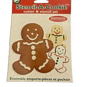Wilton Stencil A Cookie Cutter Set Gingerbread Boy Cookies Christmas Vintage New